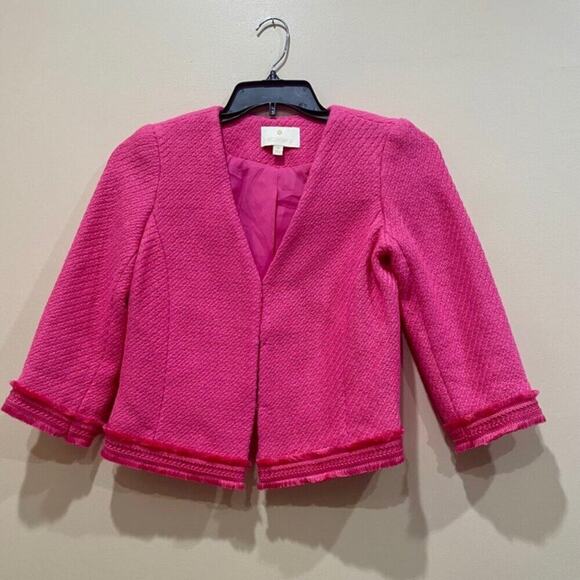 ETCETERA PORTIA JACKET TWEED FRINGE TRIM HOT PINK SZ XS SOPHISTICATED AESTHETIC - Picture 8 of 16